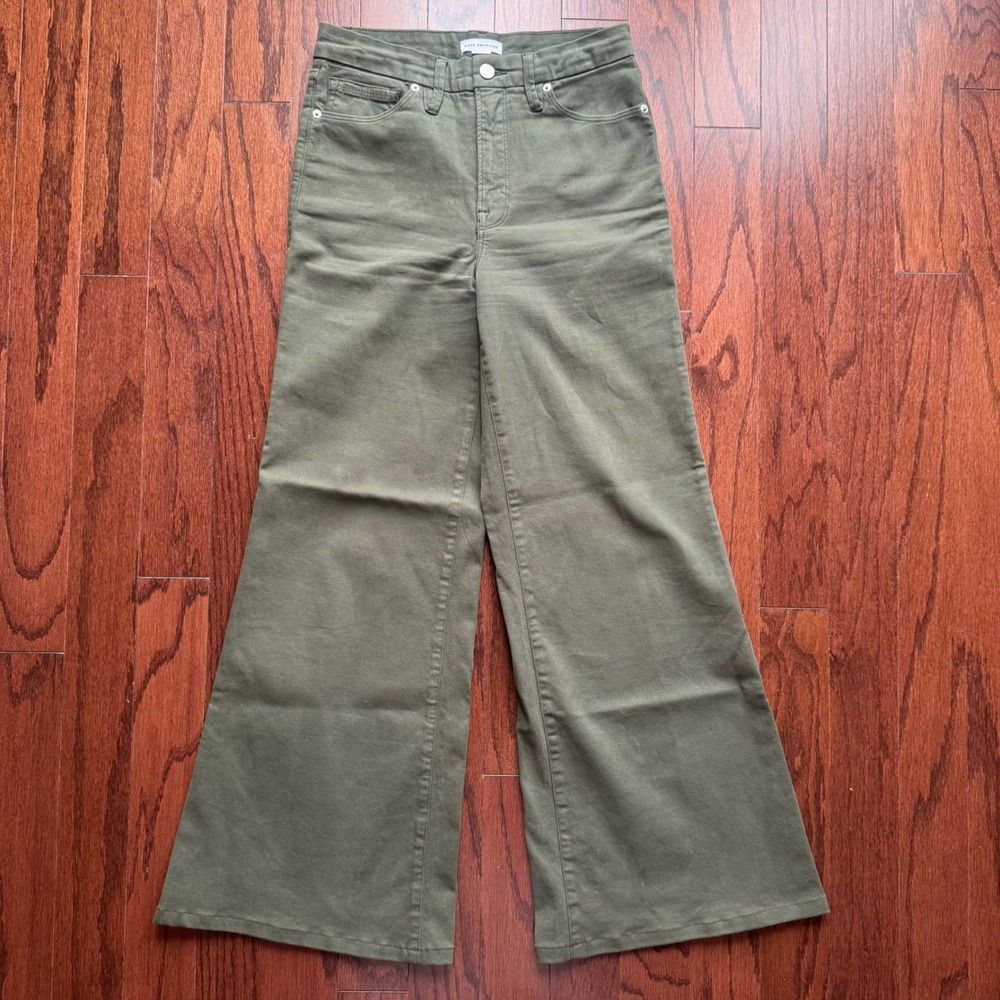 Good American Good Waist Palazzo Pants Fern Green Wide Leg GWPS727T Size 6/28
